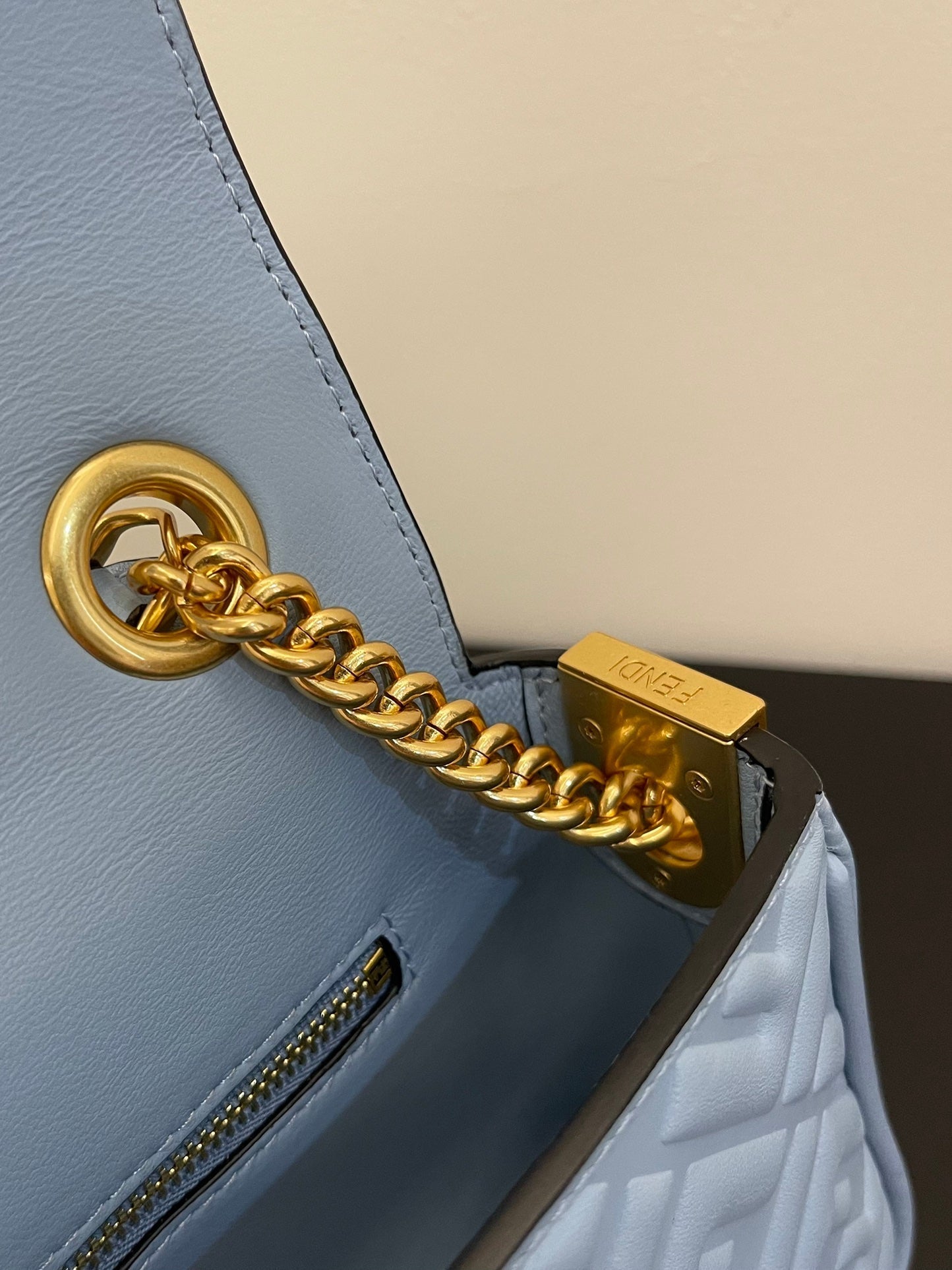 Fend Baguette 24 Bag With FF Motif Baby Blue Leather Ghw