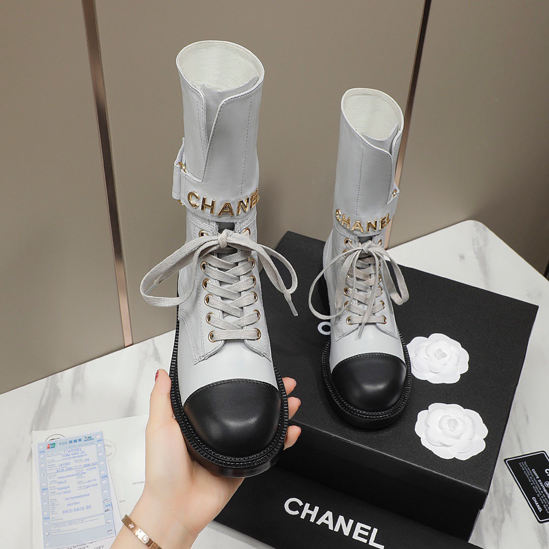Chanel 2026 Lace-Up Combat Boots Leather Suede 194072