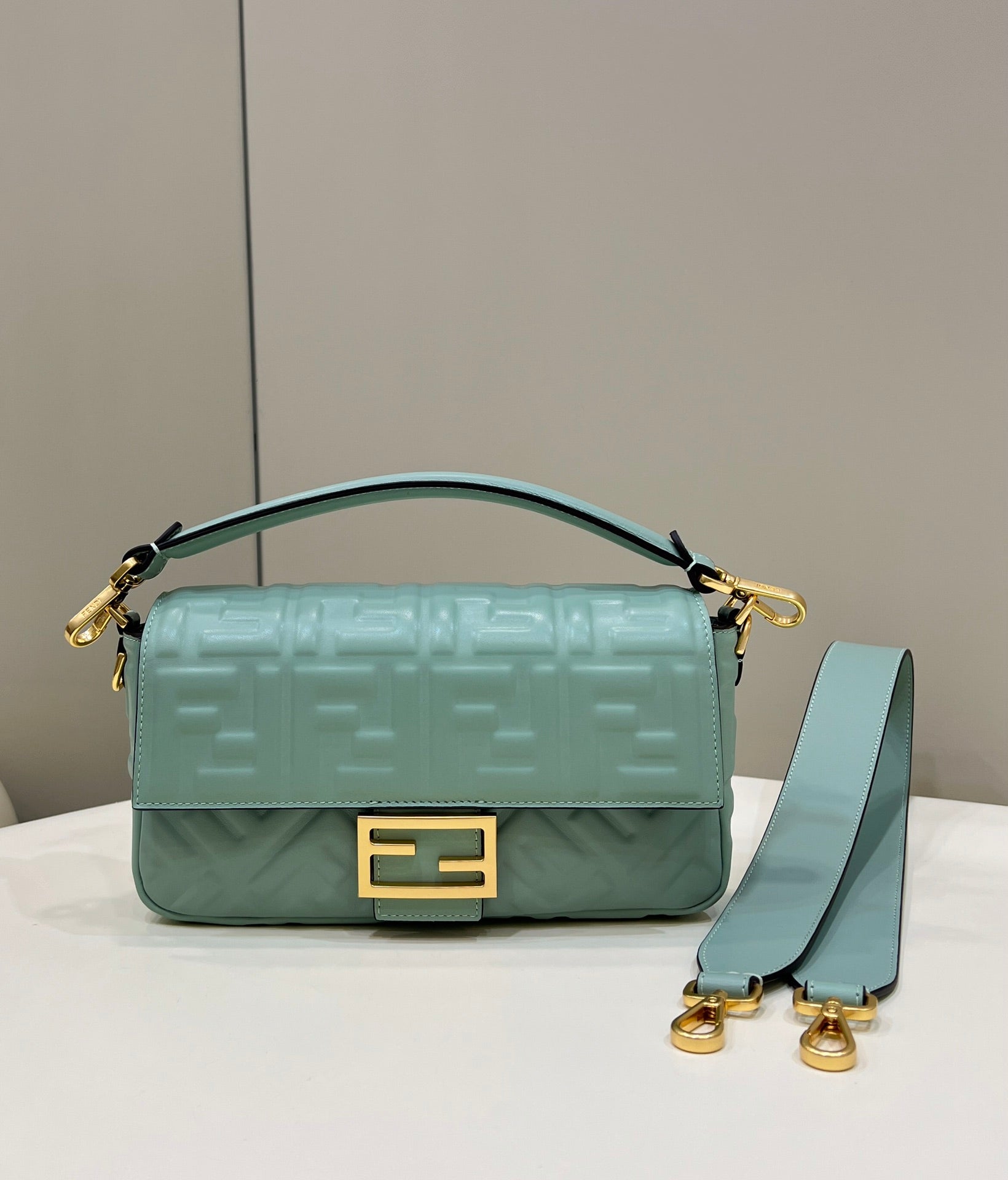 Baguette 27cm Powder Blue Lambskin Gold Hardware