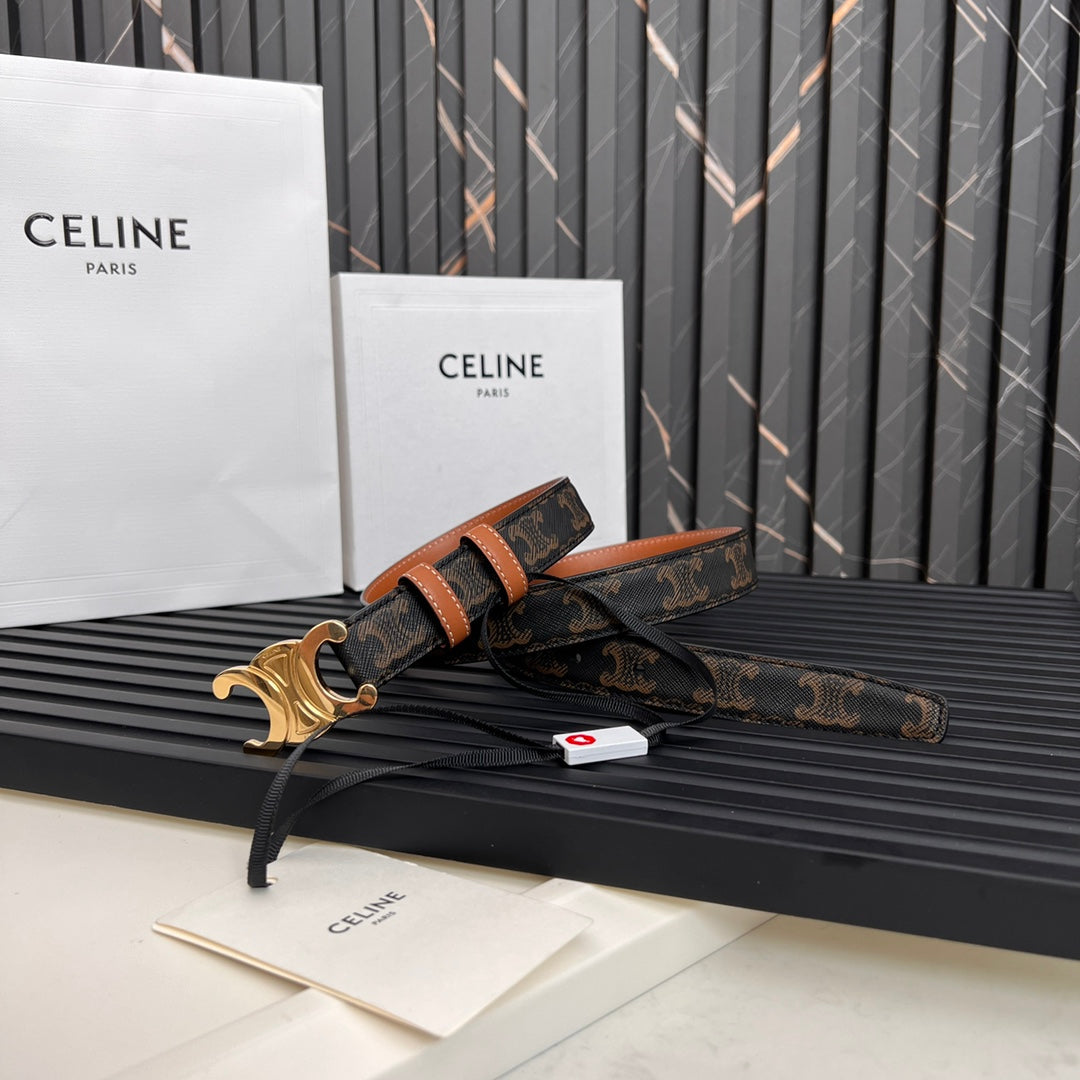 CL TRIOMPHE 25 MM BELT IN MONOGRAM BROWN CALFSKIN GOLD HARDWARE