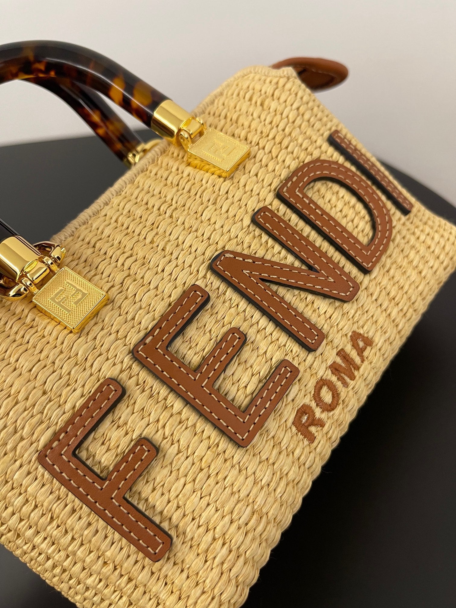 BY THE WAY MINI 18 IN BEIGE STRAW AND BROWN CALFSKIN TRIM