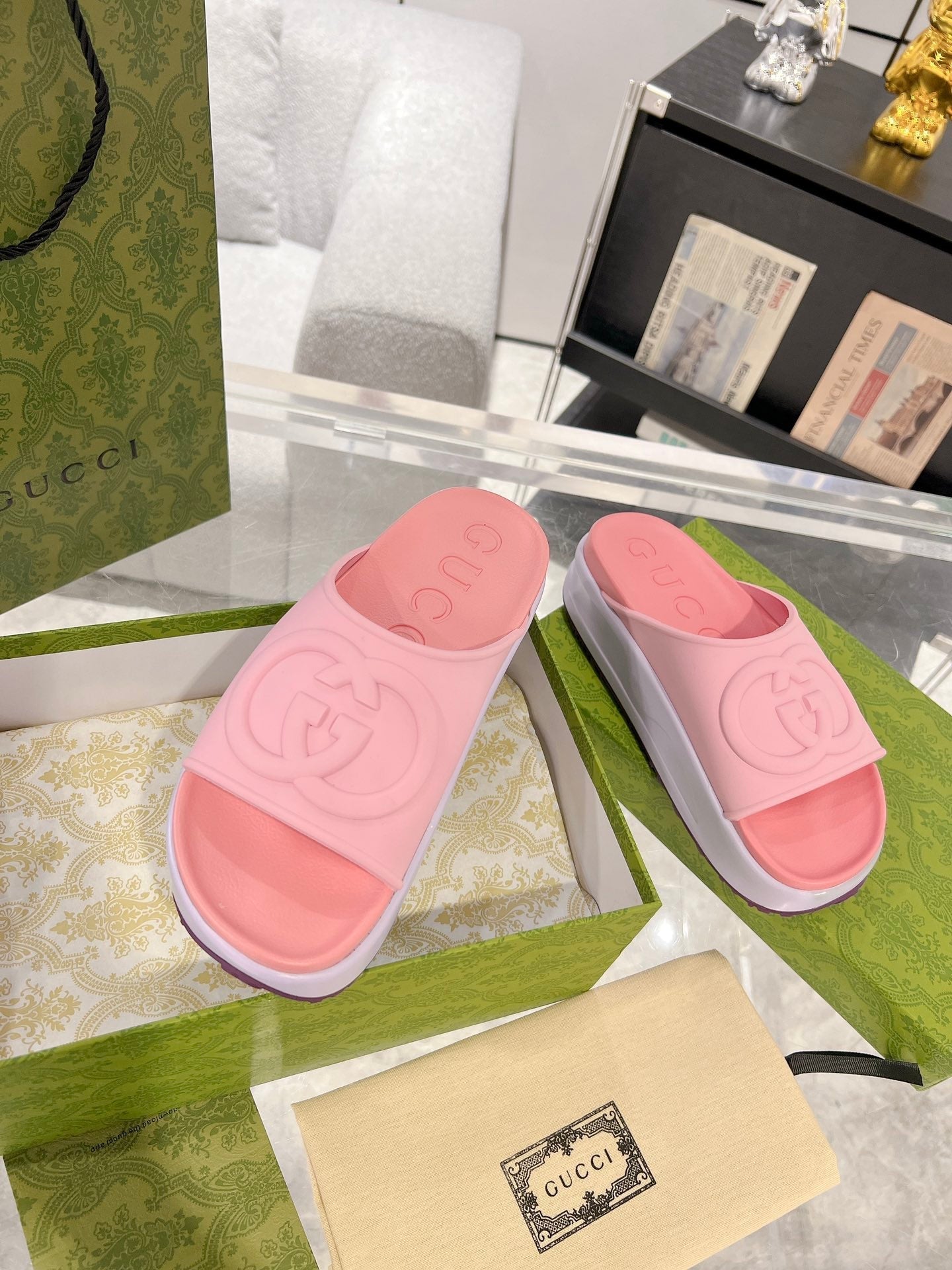 GC 25 Interlocking G 50mm Slide Sandal Pink Cowhide 292386