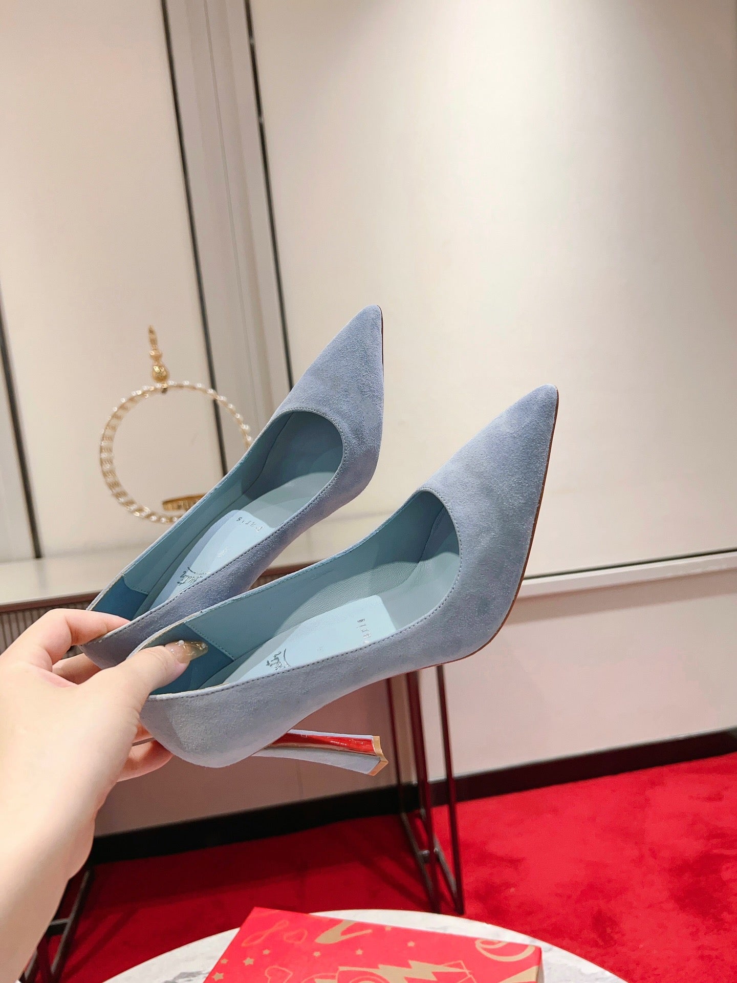 CL Condora Pumps 85mm Suede Leather Blue