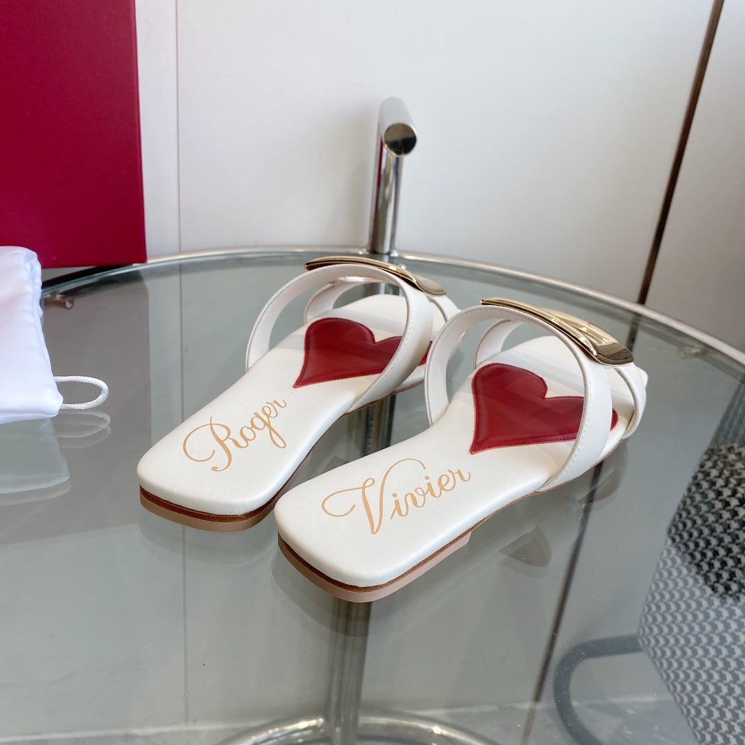 Viv Love Heart Slippers White Fetal Cowhide 255205