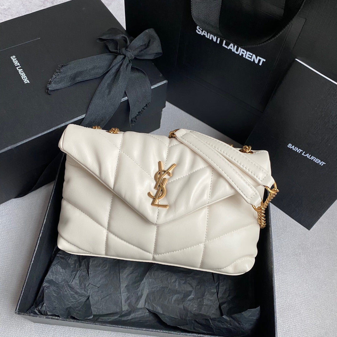 LOULOU MINI 23 WHITE QUILTED GOLD HARDWARE
