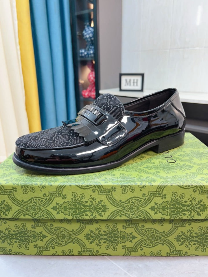 GG Men's Loafer Black Canvas Patent Leather 330406