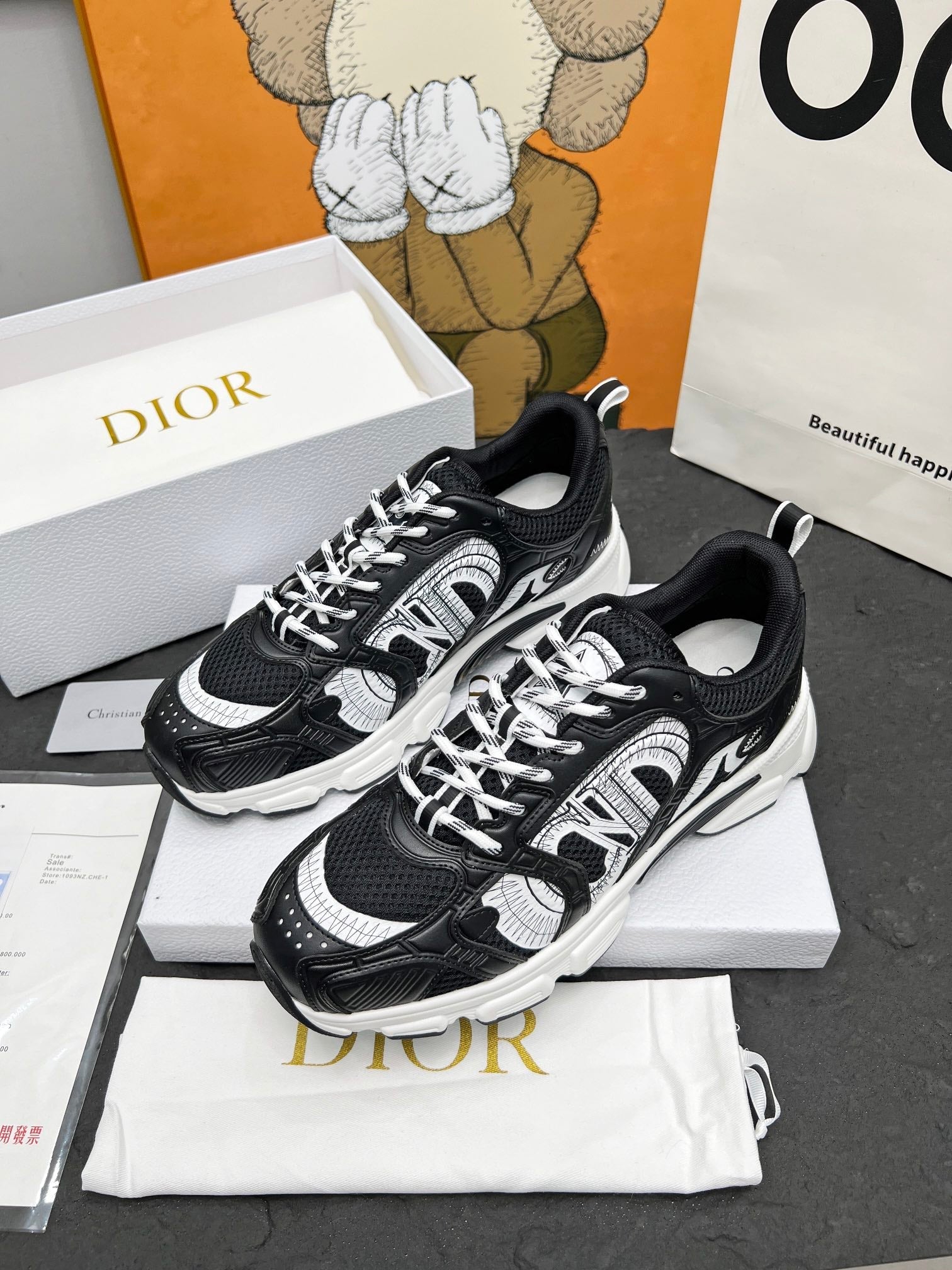 CD Chrono Sneaker Black Mesh Fabric And Calfskin