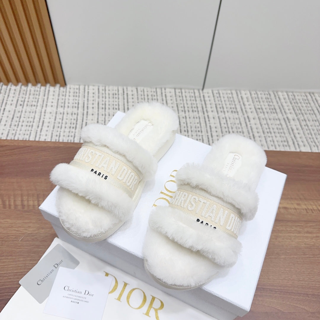 CD Dway Slide White Light Beige Fleece Lining And Canvas Fabric