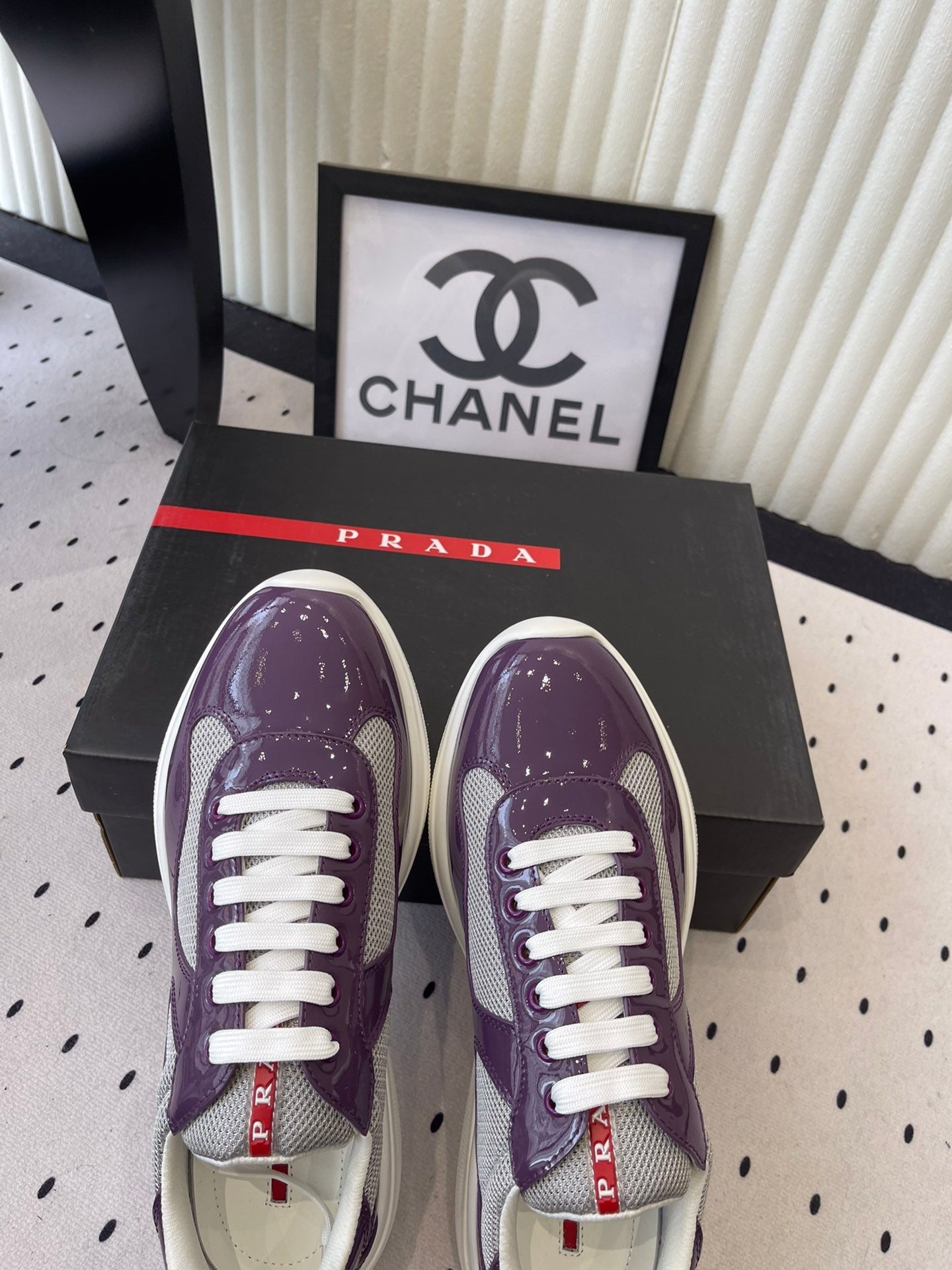 Pra 2025 Sneaker Purple mix Gray Patent Leather Mesh 554579