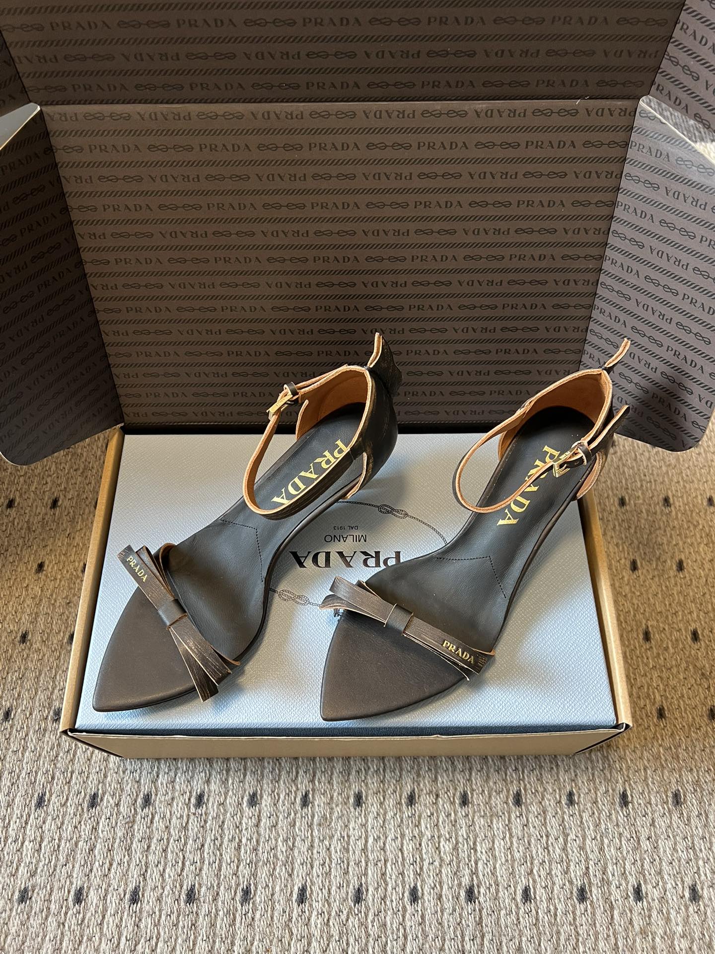 PRA 26S High-Heeled Sandals 60 Black Brown Cowhide 627445