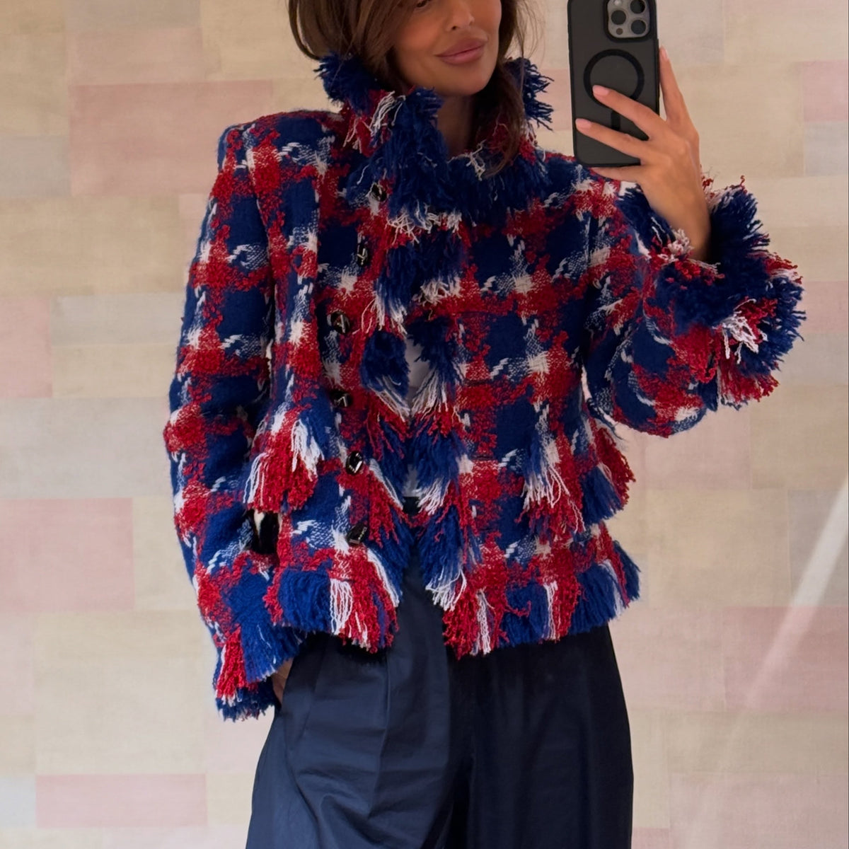 Chanel 2026 Jacket Red Blue Tweed