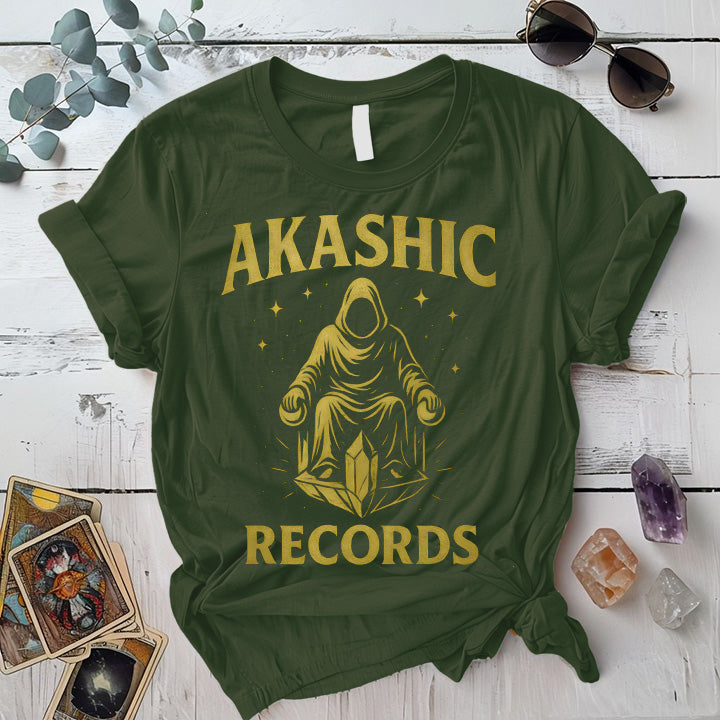 Akashic Records Throne T-Shirt Mockup Military Green