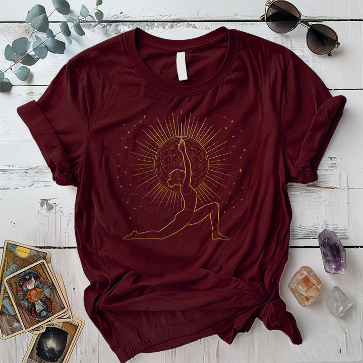 Celestial Yoga Pose T-Shirt Mockup Maroon
