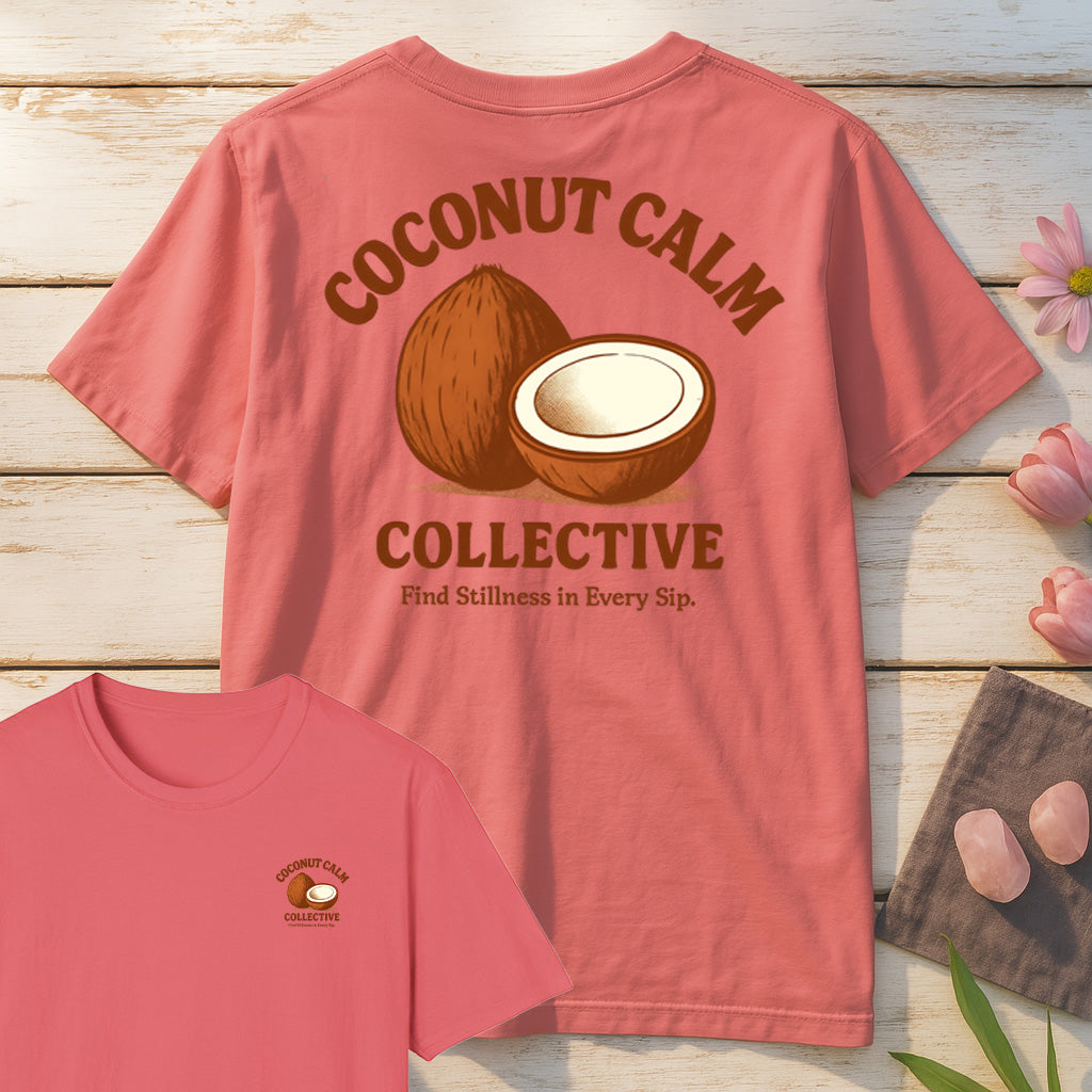 Coconut Calm Collective T-Shirt Mockup coral-silk