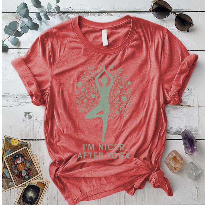 I'm Nicer After Yoga Floral T-Shirt Mockup Coral Silk