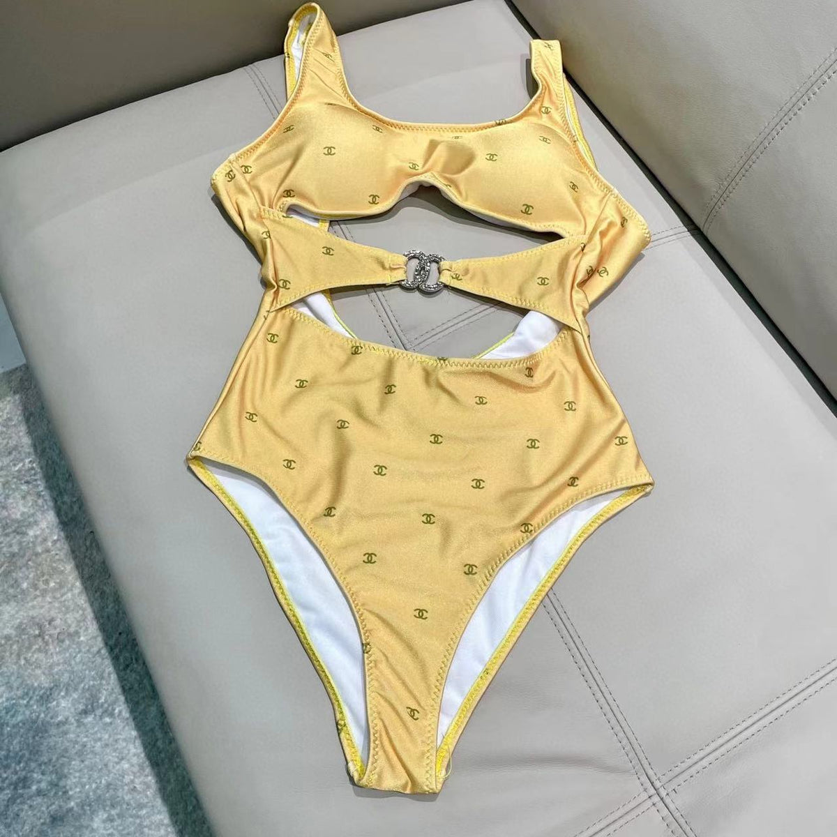 Chanel Swimsuit Yellow White Cotton