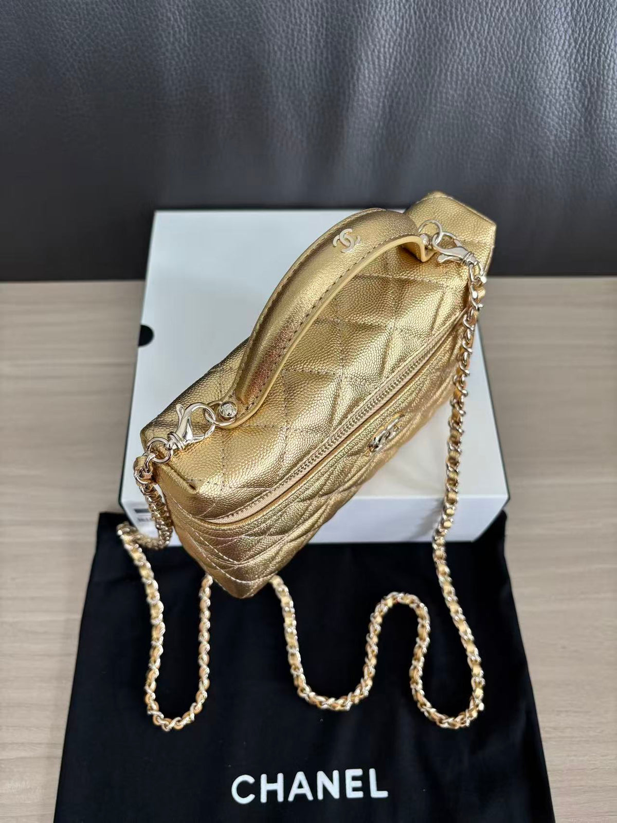 Chanel 2026 Vanity With Chain Gold Metallic Shiny Lambskin