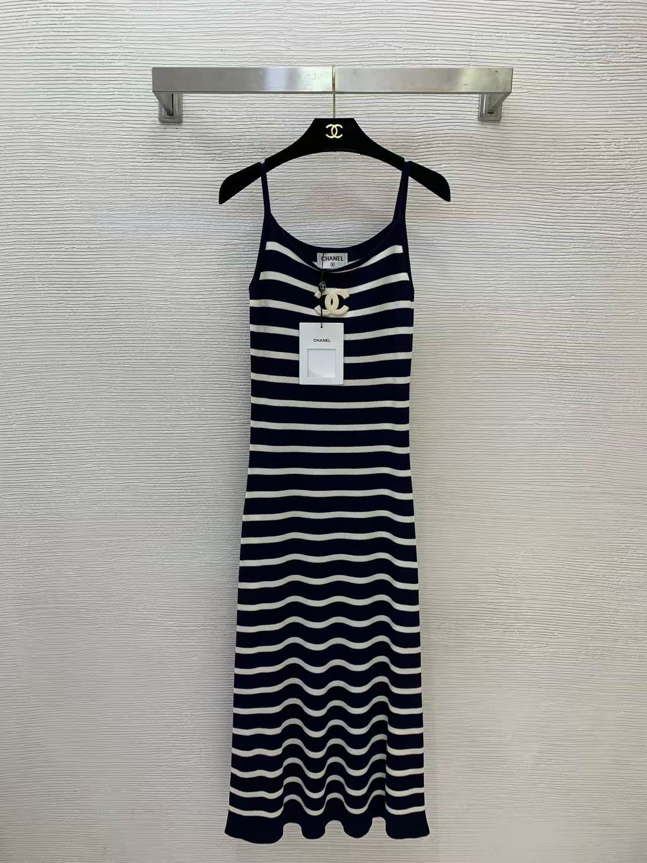 Chanel 2026 Striped Dress with Double C Wool
