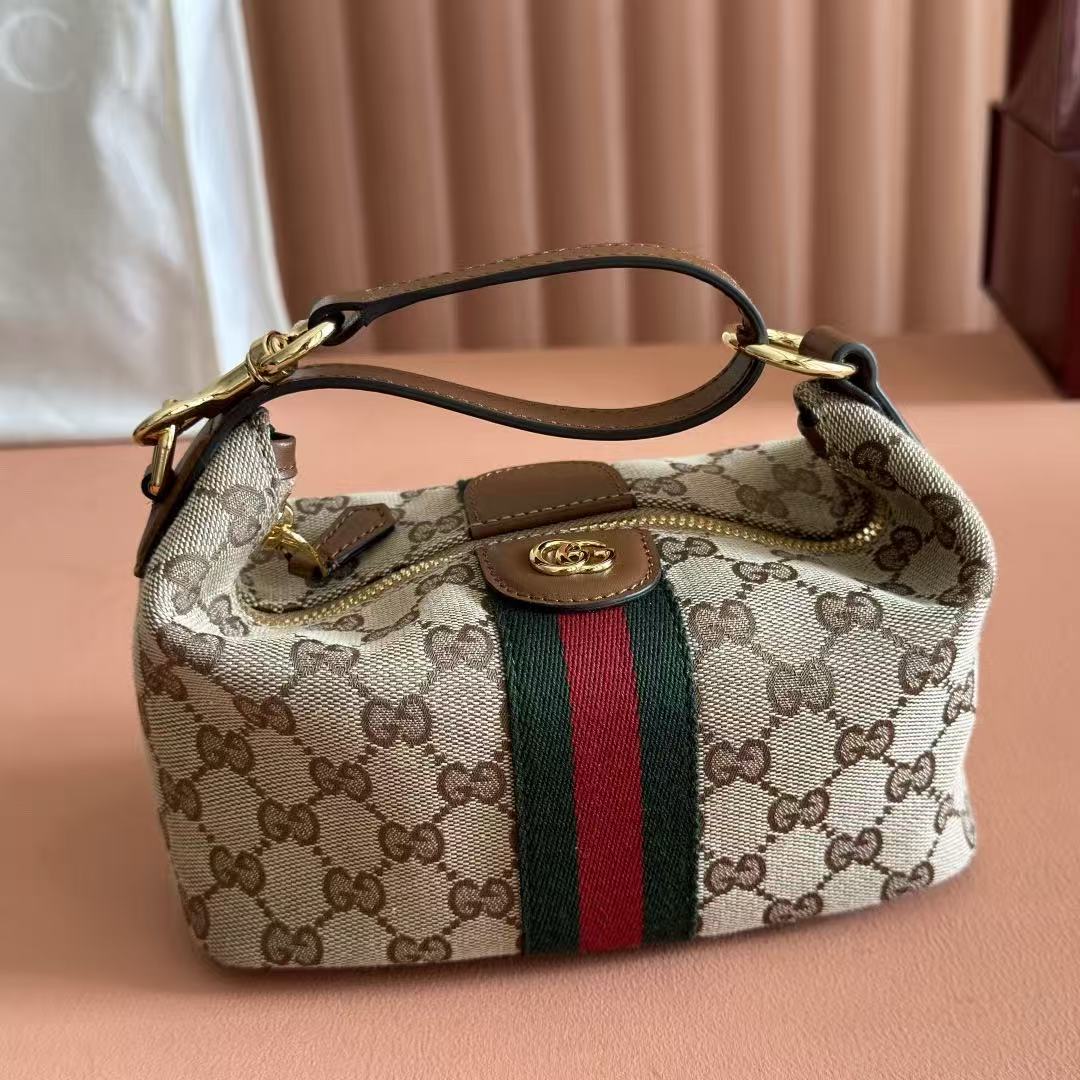 Gucci 2026 Vanity Top Handle Bag 19cm Ebony Dark Brown Canvas Leather