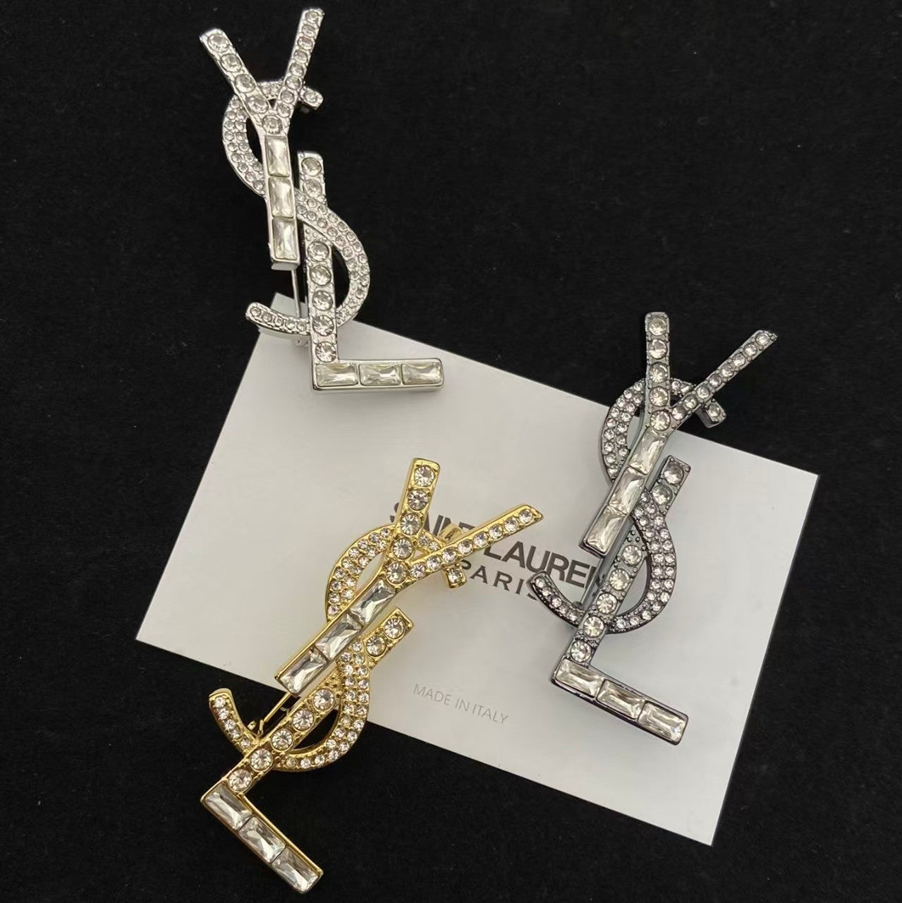 YSL Brooch With Sparkling Crystals