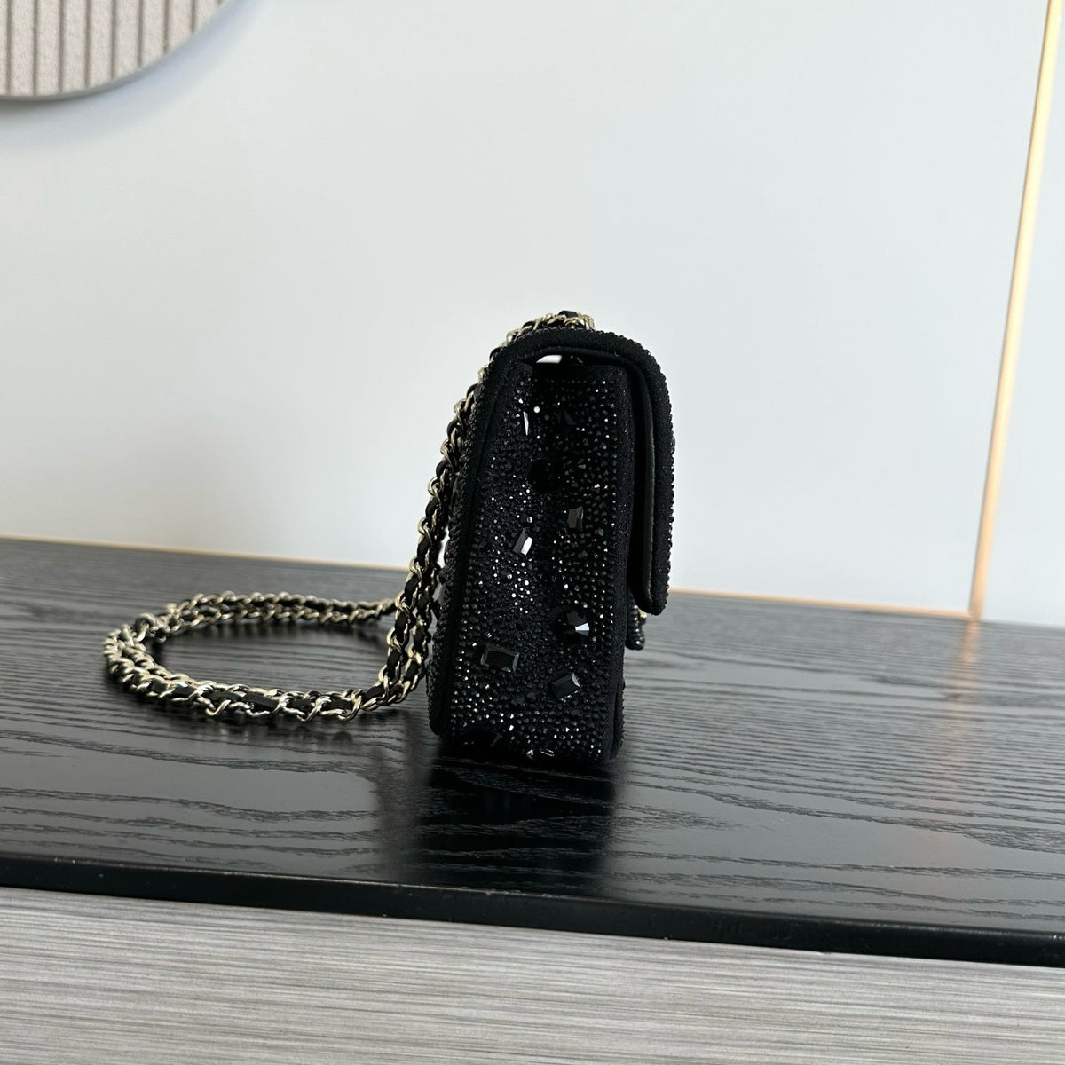 Chanel 2026 Bag 21cm Black And Silver Strass Leather