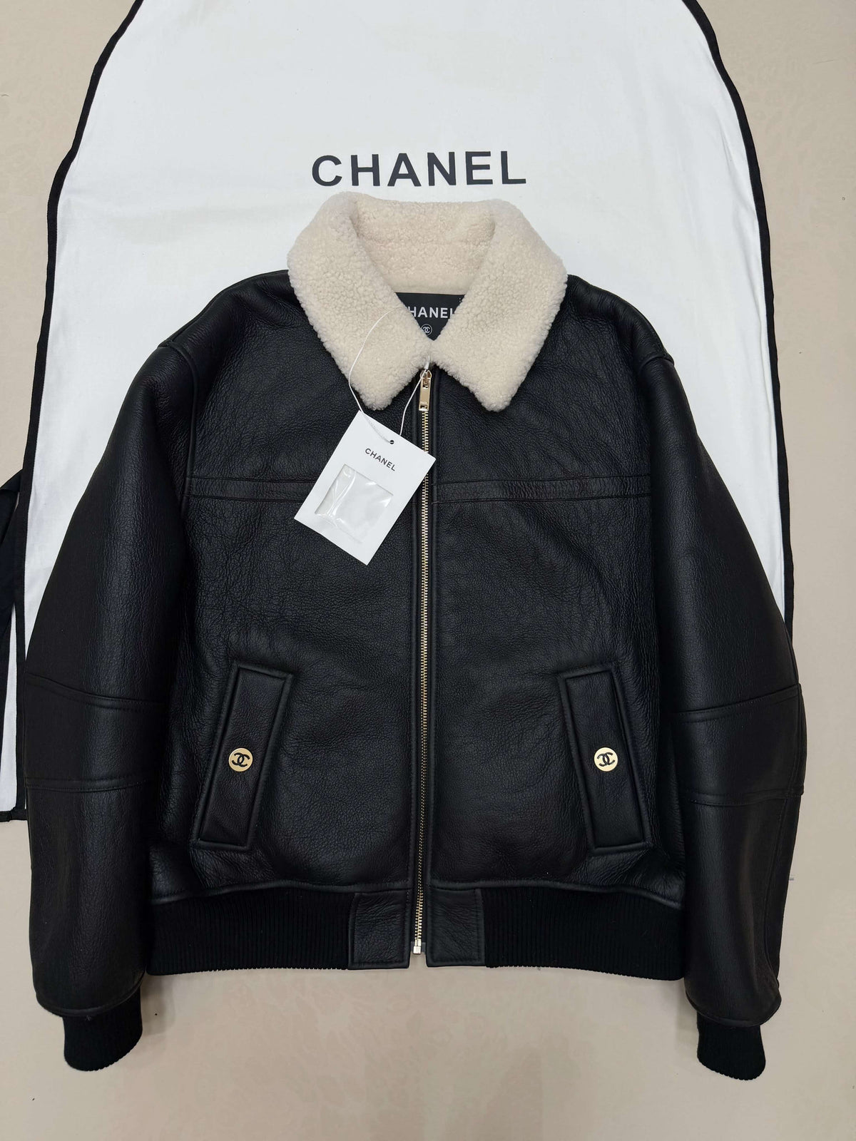 Chanel 2026 Jacket Black Leather With Fur Trim