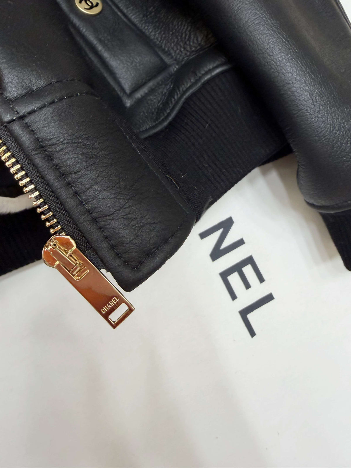 Chanel 2026 Jacket Black Leather With Fur Trim