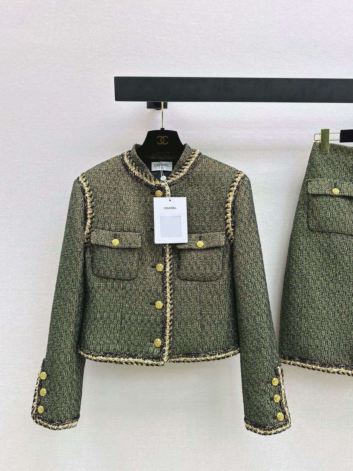 Chanel 2026 Jacket And Skirt Set Moss Green Tweed