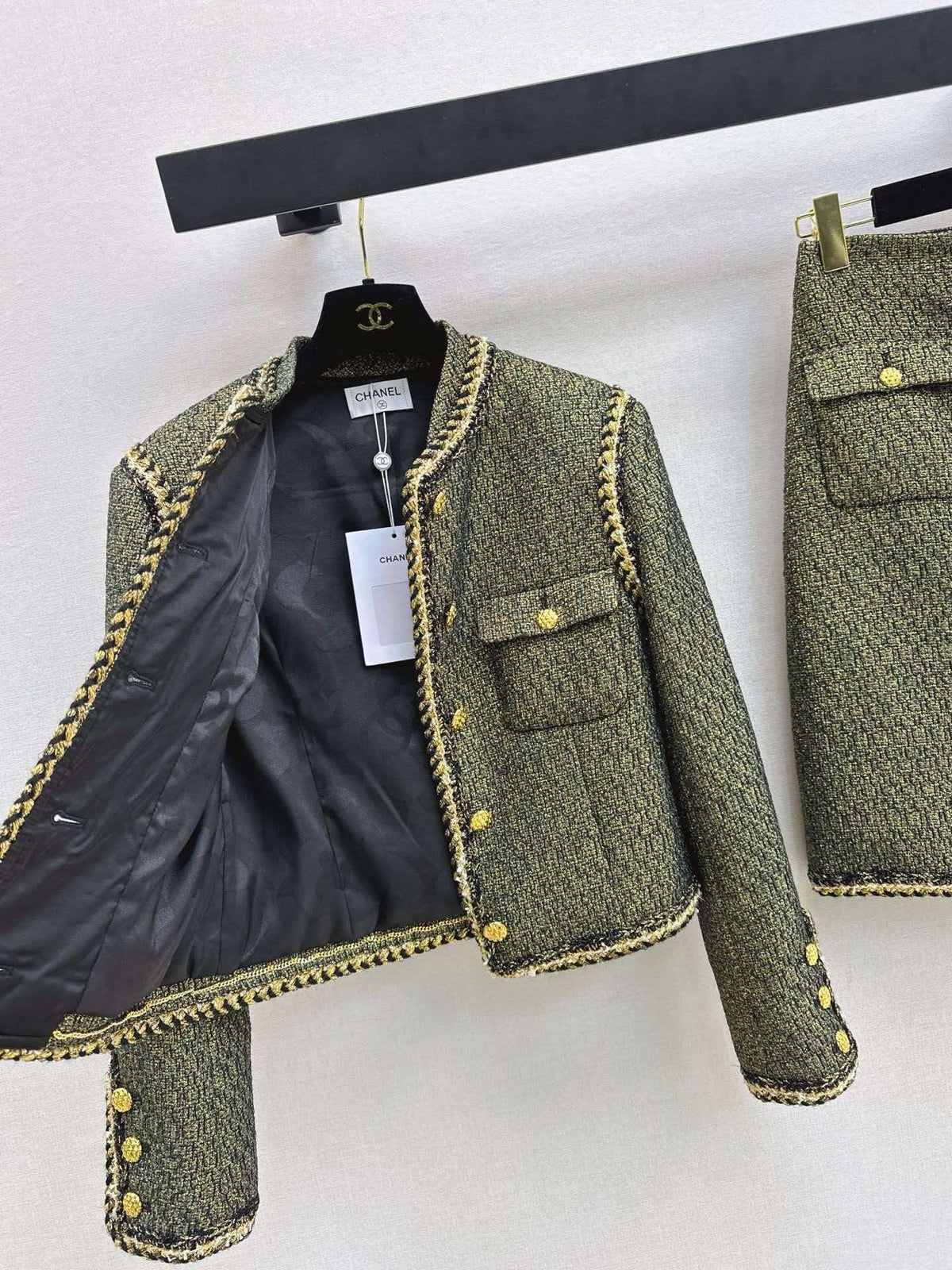 Chanel 2026 Jacket And Skirt Set Moss Green Tweed