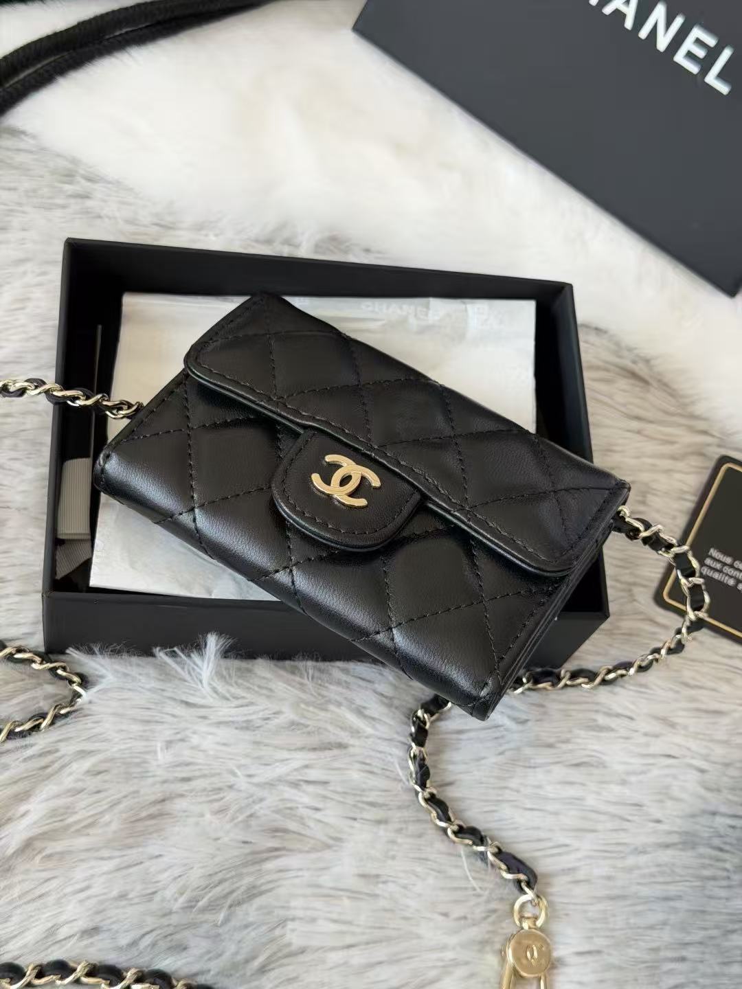 Chanel 2026 Classic Card Holder Flap Bag 11cm Black Leather