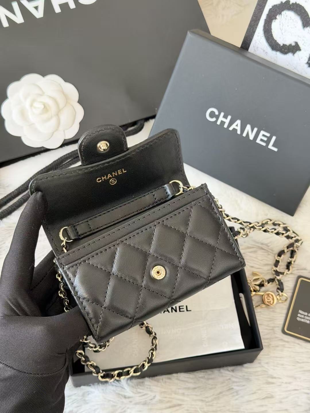 Chanel 2026 Classic Card Holder Flap Bag 11cm Black Leather