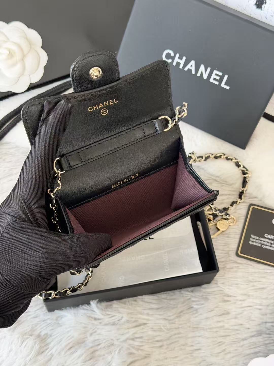 Chanel 2026 Classic Card Holder Flap Bag 11cm Black Leather