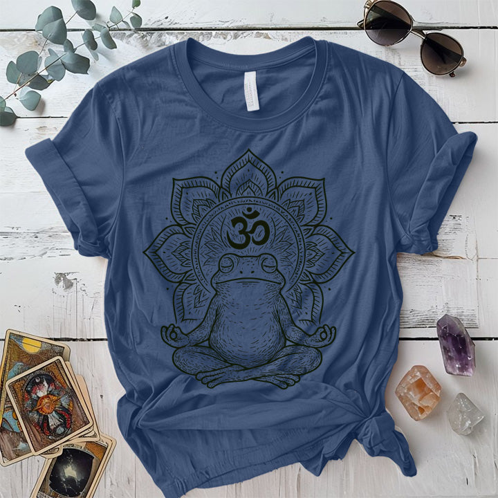 Meditating Frog Mandala T-Shirt Mockup Indigo Blue