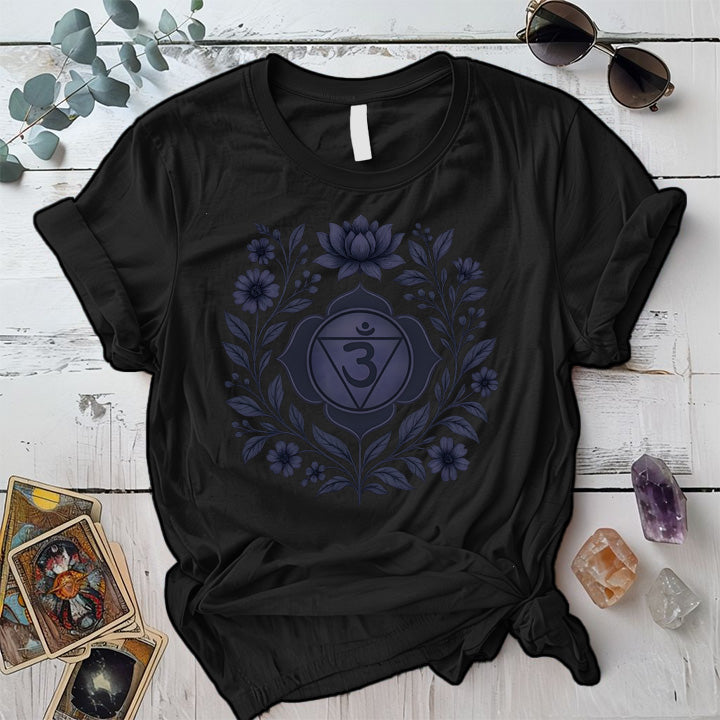 Retro Floral Third Eye Chakra T-Shirt Mockup Black