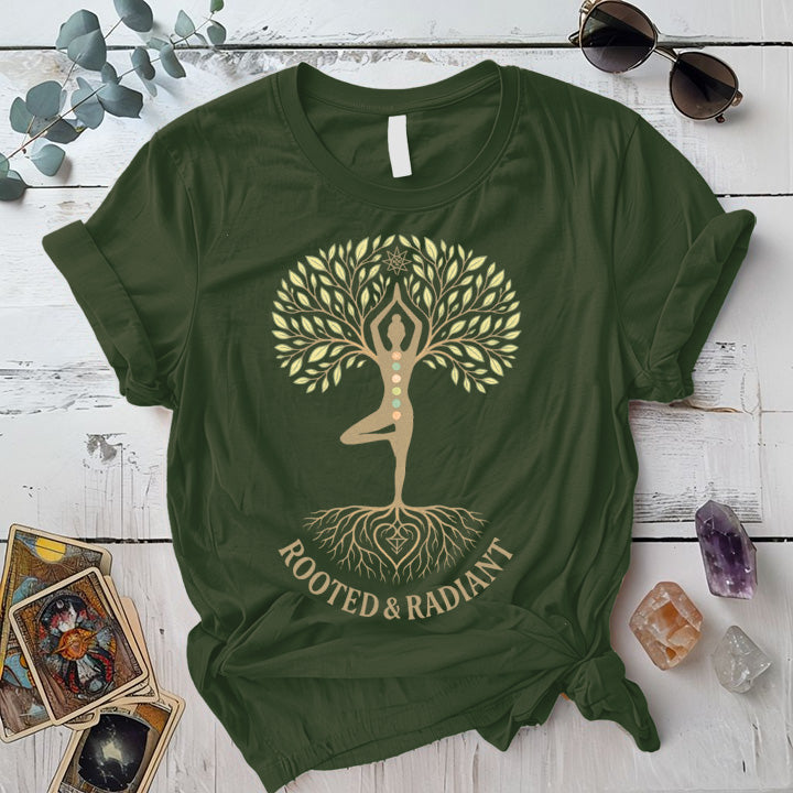 Rooted and Radiant Light T-Shirt Mockup military-green