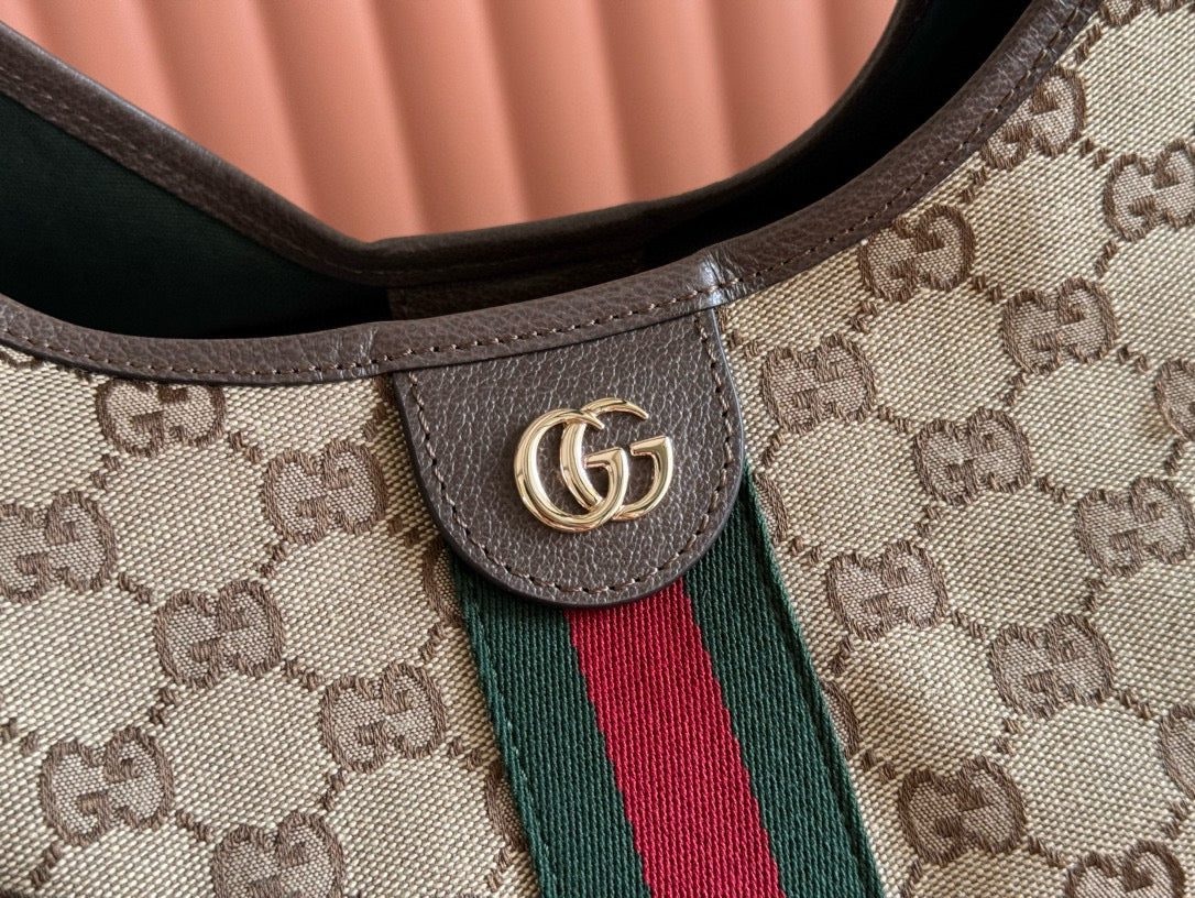 Gucci Giglio Large Tote Bag Beige and dark brown canvas