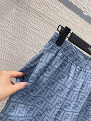 Fendi 25 Trouser Blue Brown Poliamide