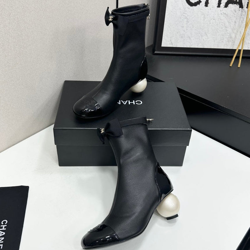 Chanel 2026 Pearl Heel Ankle Boots 50mm Suede Leather 985804