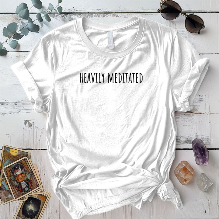 Heavily Meditated T Shirt 1 White Mockup