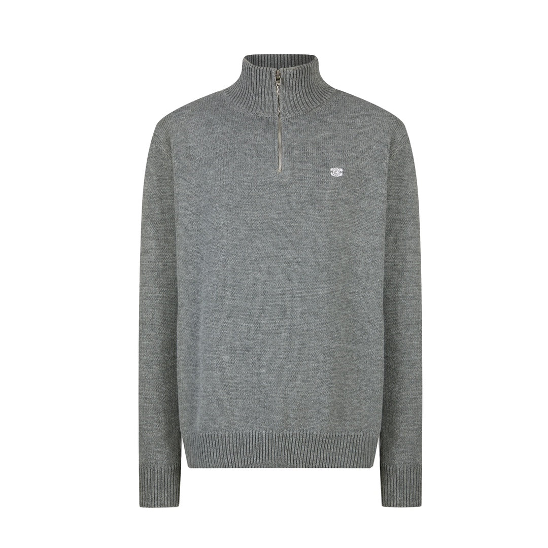 CELINE Embroidered Zipper Polo Sweater Wool Cotton
