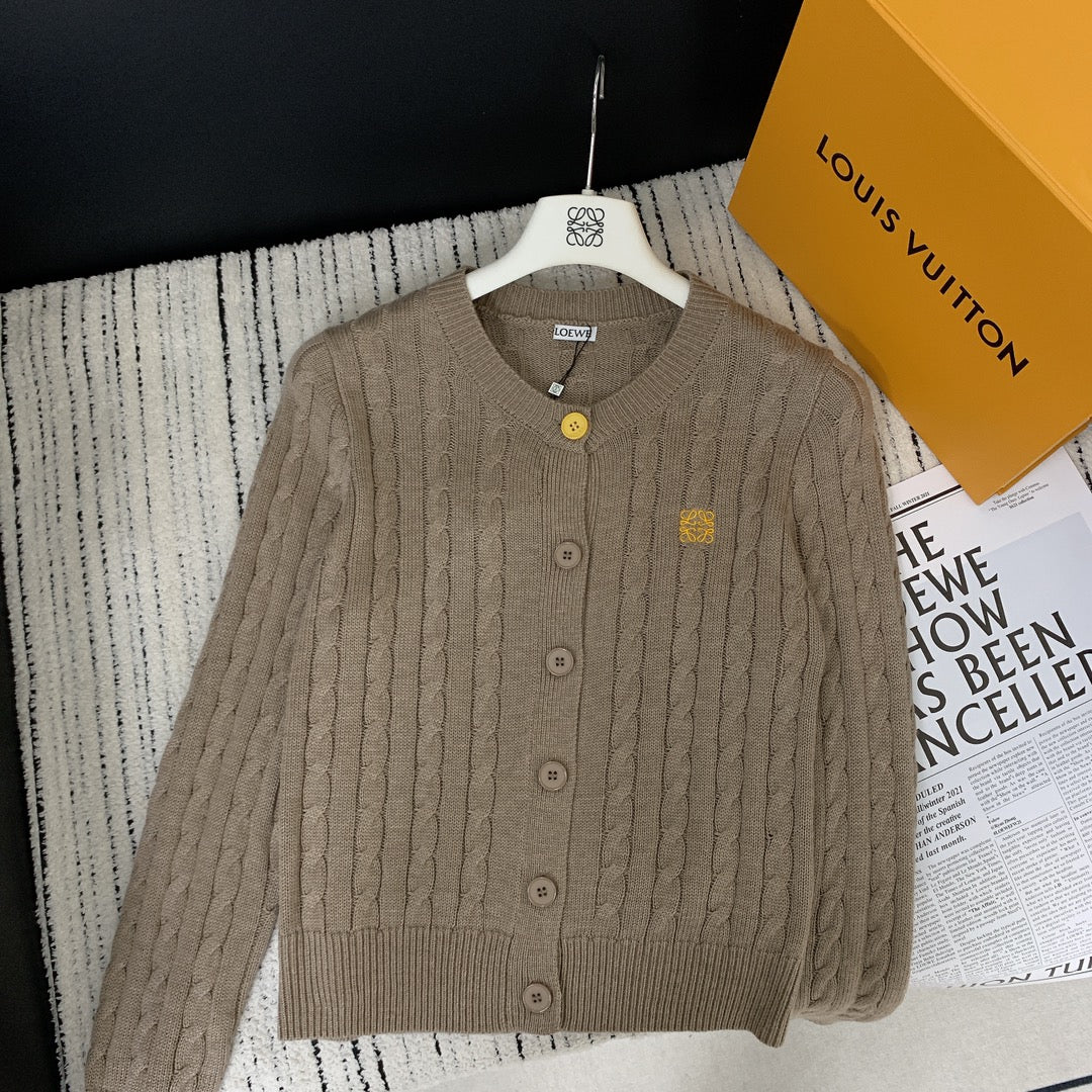 Loewe 2025 Knitted Embroidered Logo Button-Up Cardigan Wool 289130