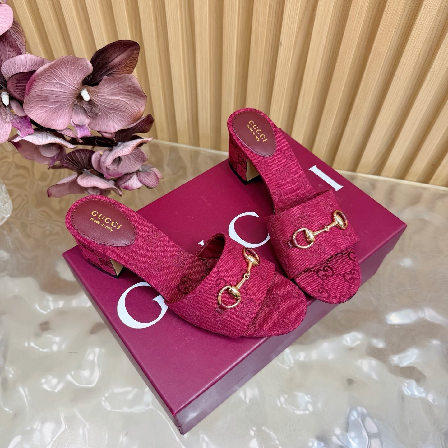 GG 26ss Chunky Heel Sandals 55 Double G Canvas