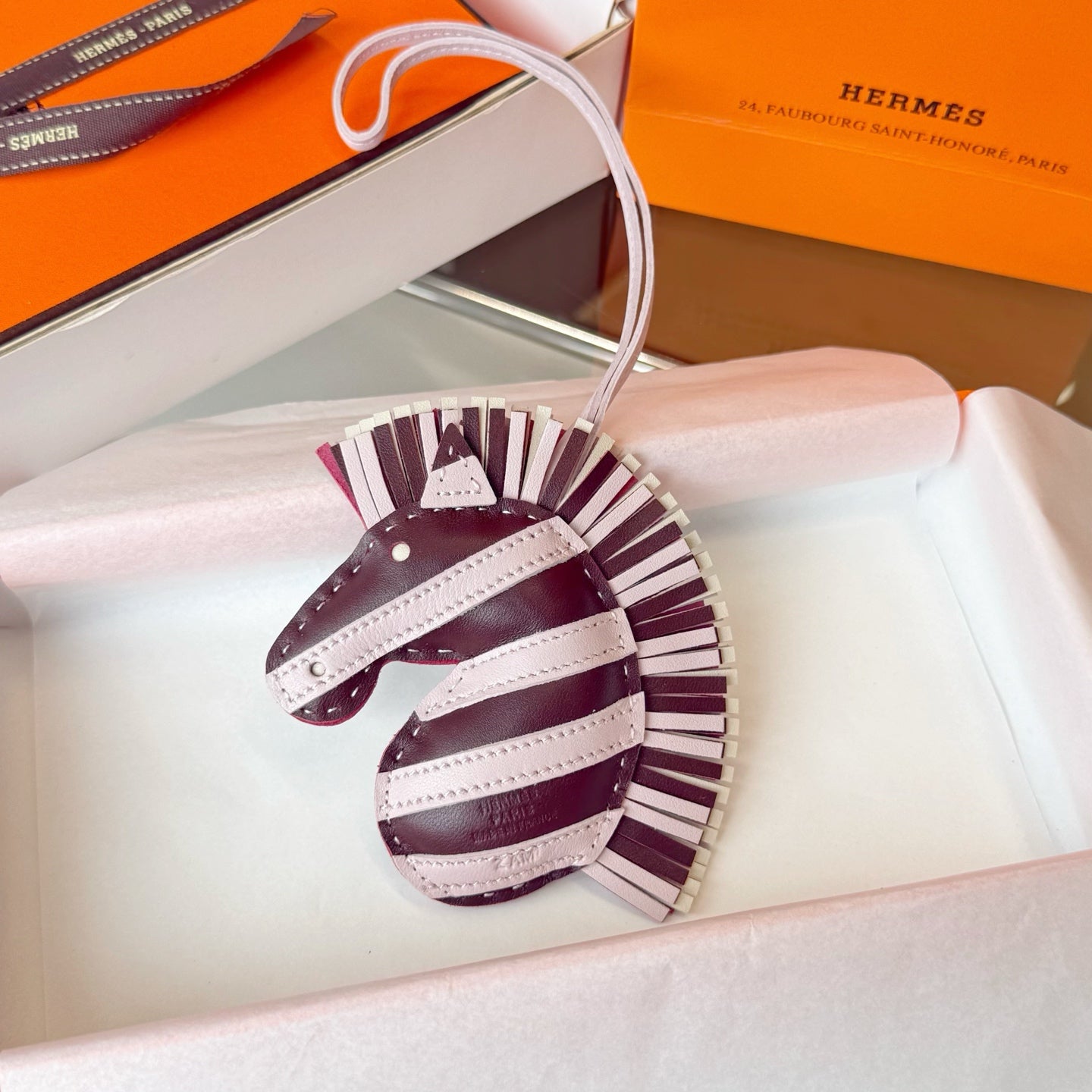 Hermes  Zebra Geegee Savannah Bag Charm Leather