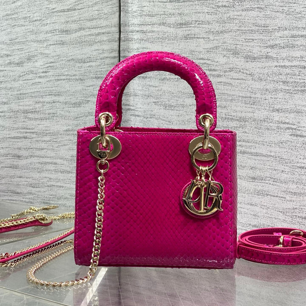 Dior 2026 Snakeskin Print Lady Dior Bag 17cm Leather 408666
