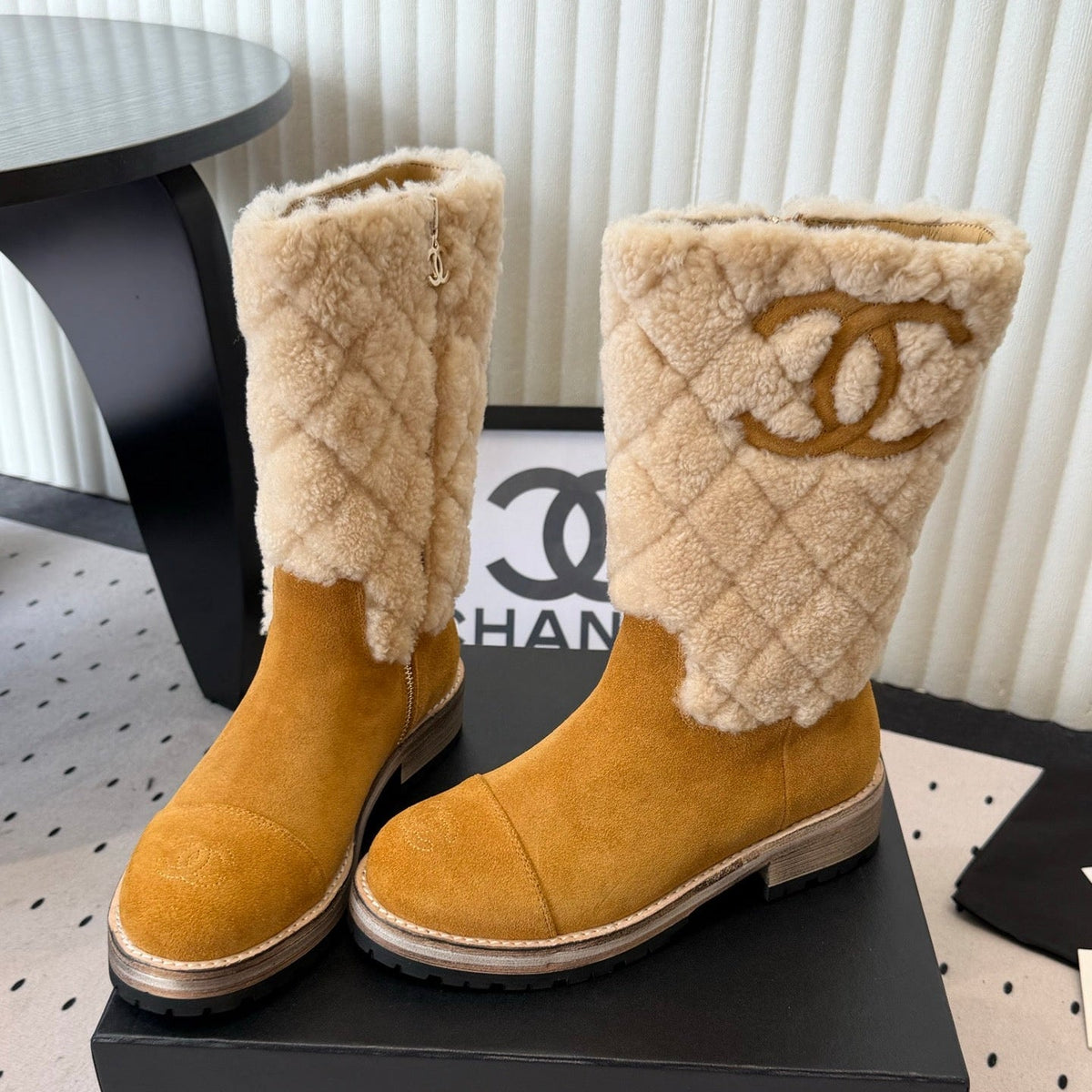 Chanel 2026 Quilted Mid-Calf Boots Suede Leather Wool 189919