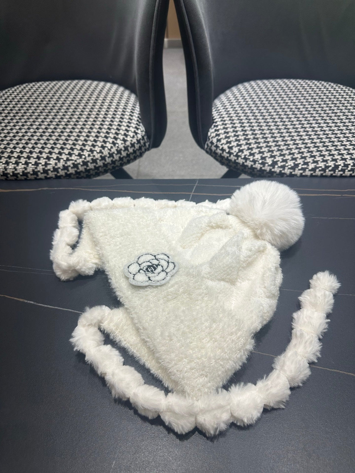 Chanel 2026 Camellia Earmuff Beanie Hat Wool 566053