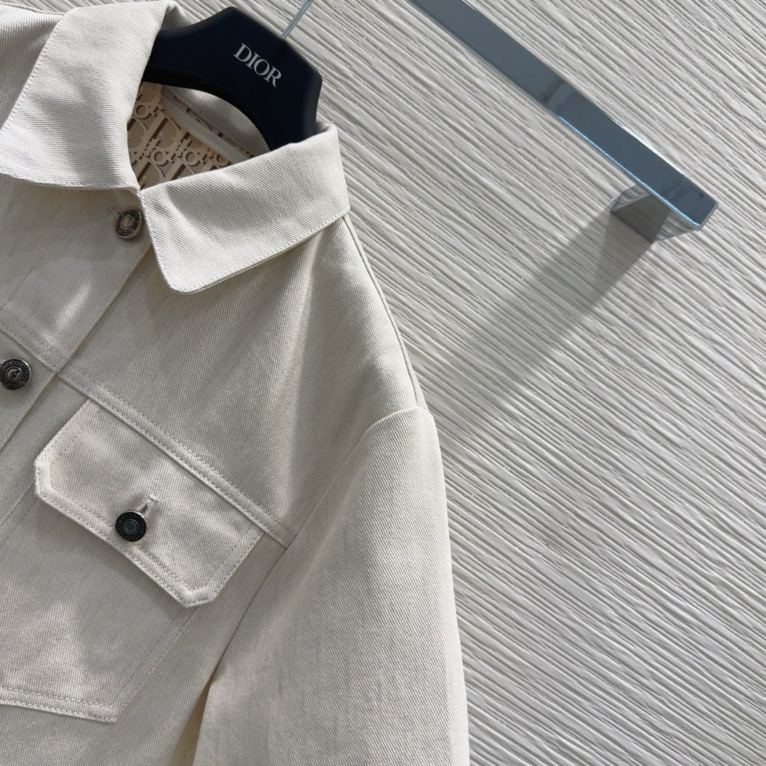 CD 2025 Short-sleeved Jacket Light Beige Cotton