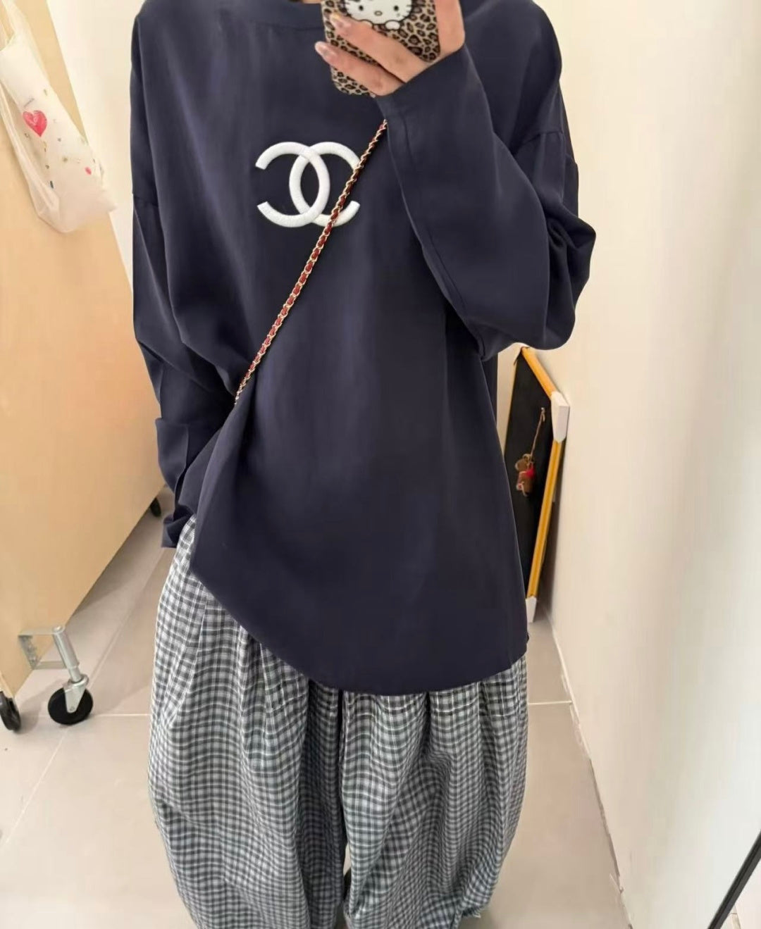 Chanel 2026 Navy Blue Double C Long-Sleeve T-Shirt