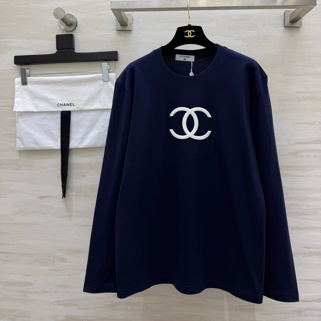 Chanel 2026 Navy Blue Double C Long-Sleeve T-Shirt