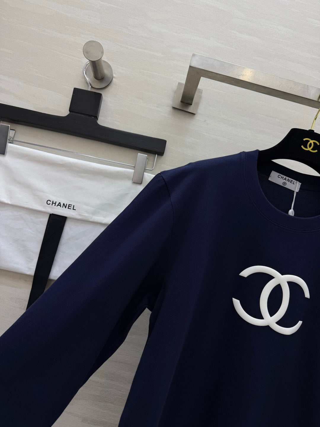 Chanel 2026 Navy Blue Double C Long-Sleeve T-Shirt